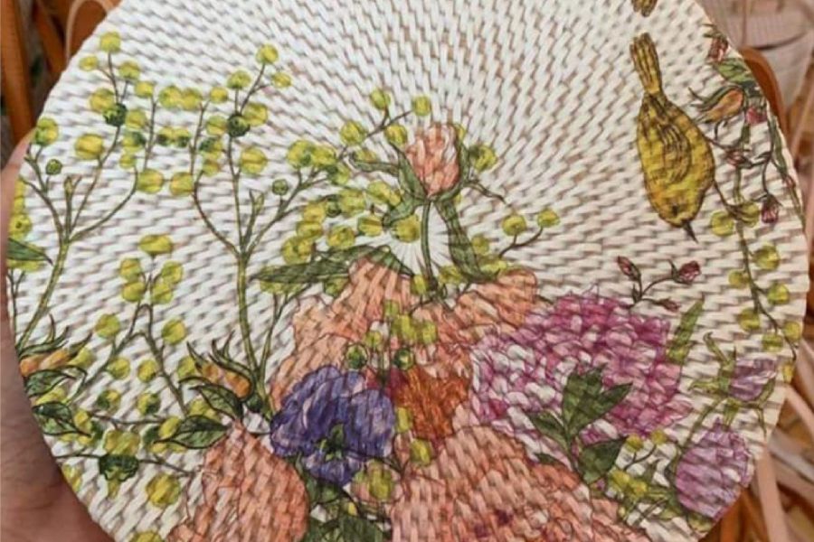 Rattan Bags White with Flower Design